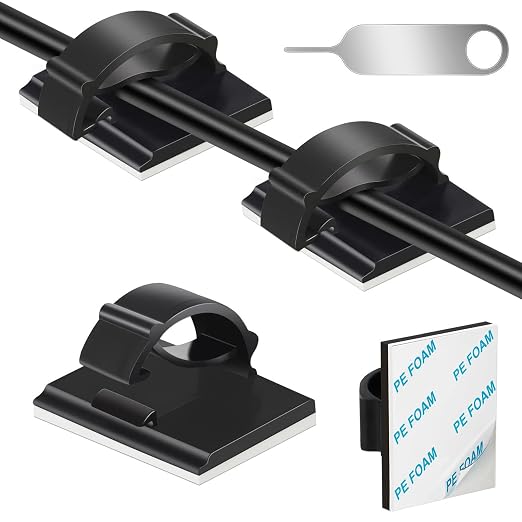 Adhesive Cable Holder Management Wire Clips 50 Pcs Black，Suitable for Cables with a Diameter of ≤ 6mm in Cars, Houses, and Offices