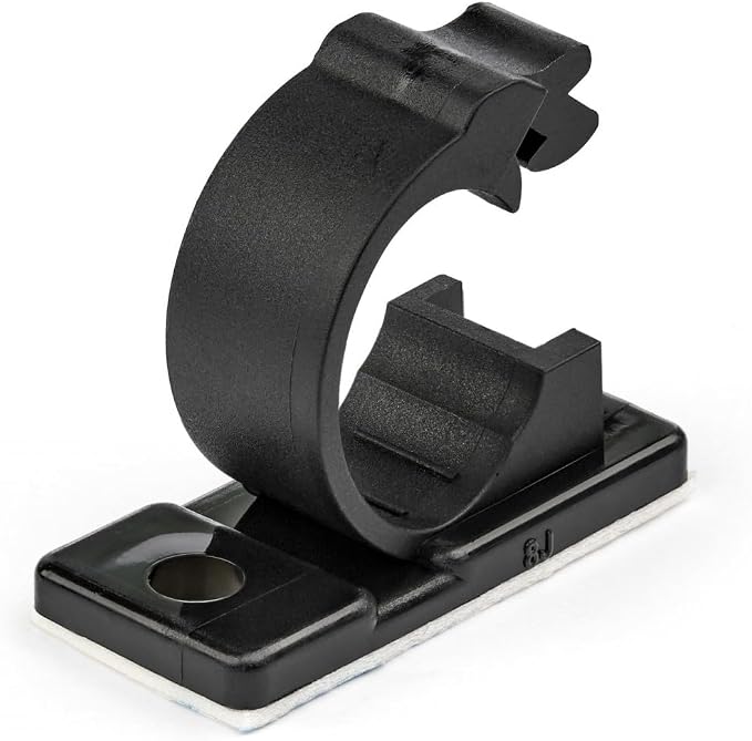 StarTech 100 Adhesive Cable Management Clips, Black, TAA, Sticky (CBMCC2) | Nylon Self Adhesive Clamp UL/94V-2 Fire Rated, Network/Ethernet/Office Desk/Computer Cord Organizer, Wire Holders