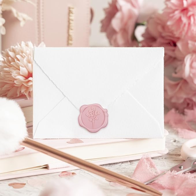 60Pcs Wax Seal Stickers, Wedding Invitation Envelope Seal Stickers Adhesive Backed Blush Pink for Wedding, Party,Valentine's Day,Mother's Day,Gift Wrapping (4 Leaf Styles)