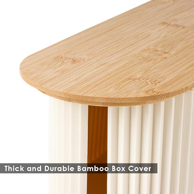 Cable Management Box with Solid Bamboo Cover, 12.6x5.4x4.4 inches, Beige | Floor Outlet Hider, Wire Organizer, Hide & Cover Power Strips for Home Office Desk TV Computer USB Hub System,