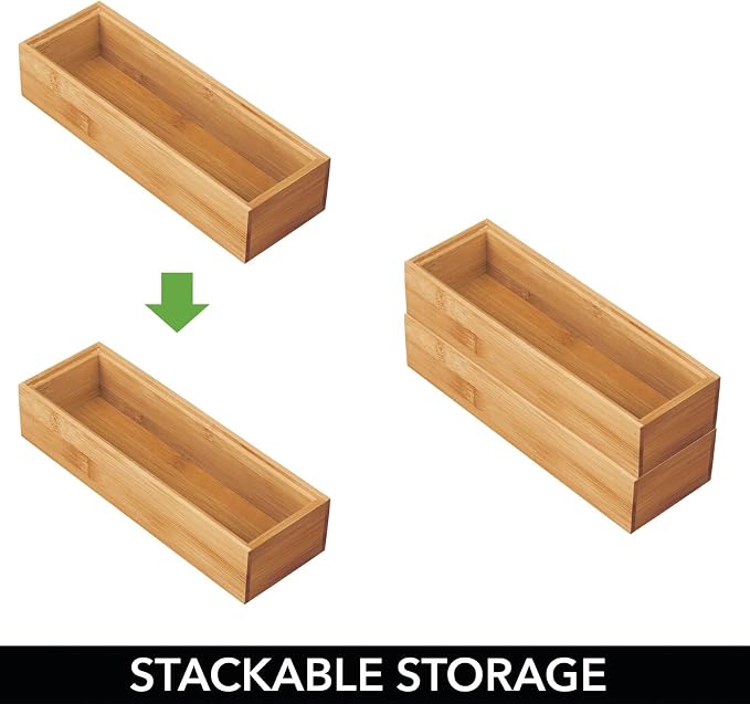 mDesign Wooden Bamboo Office Drawer Organizer Box Tray, Stackable Storage for Drawers, Cabinets, Shelves, Cubby, or Desktop, Hold Pens, Pencils, Supplies, Echo Collection, 6 Pack, Natural Wood Finish