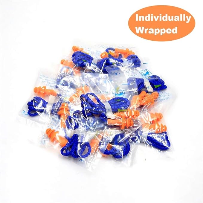 50 Pair Silicone Corded Ear Plugs Reusable - Gun Range Hearing Protection for Shooters Hunters Lawn Mower Sleeping Construction Worker Safety Sports - Bulk Shooting Ear Protection for Men Women Adult