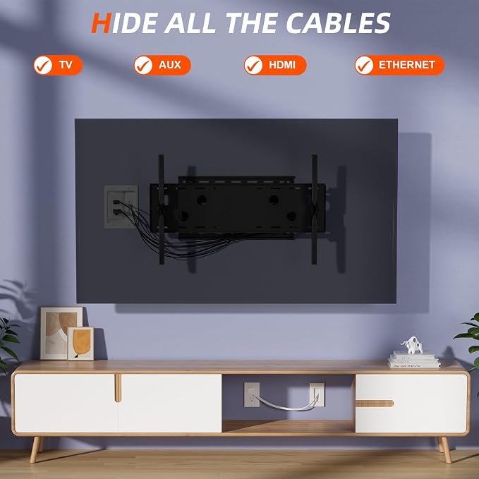 in Wall Cable Management Kit with Brush Wall Plate TV Wire Hider for Wall 2AC+USB-a+USB-c Recessed tv Outlet Box 9.8ft Cord for Home Theater Systems Gaming Vonsoles Nightstands Office Spaces