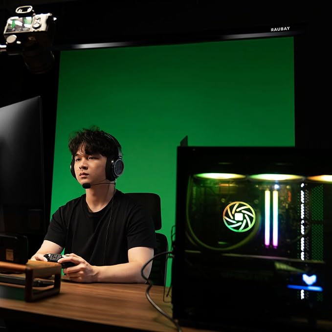 RAUBAY Motorized Pull Down Green Screen - 59.8" x 86.6" Collapsible Wall-Mount Background for Professional Video Production, Chroma Key Backdrop for YouTube, TikTok, Streaming, Video Conferencing