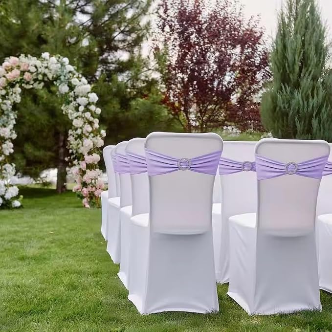 Tvoip 10PCS Chair Cover Stretch Band with Buckle Slider Sashes Bow Wedding Banquet Chair Decoration (Purple)