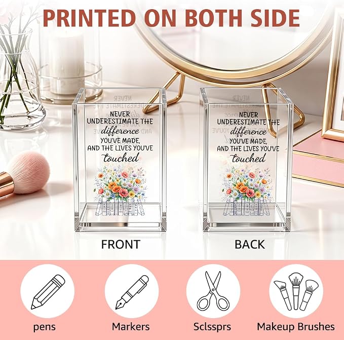 Never Underestimate The Difference Made Acrylic Pencil Holder Cup | You’ve Made, Social Worker Appreciation Gifts for Desk Organizer, Floral Book Mark Holder Gifts for Teacher MSW, Grad Present