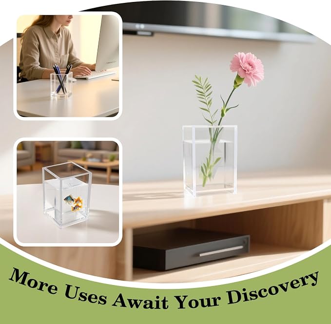20 Pack Clear Acrylic Pen Holders For Desk, Pencil Cup Makeup Brush Holders | Square Acrylic Pen Cups For Pens, Markers And Makeup Brushes; Desktop Organizer For Office, School, Home And Vanity Supplies
