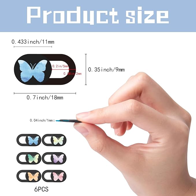 6Pcs Phone Camera Cover Slide Laptop Camera Cover Butterfly Pattern Privacy Security Guard Slide Phone Webcam Protector for Laptop Desktop Computers Smartphones Tablet Notebook Mini PC