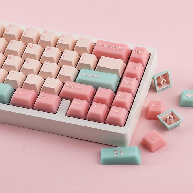 Tsungup Pink Translucent Custom Keycaps,163 Keys Double Shot PBT Keycaps,Cherry Profile Key Caps Keyboard Keycap Set for Cherry MX Switches Mechanical Keyboard(Pink)