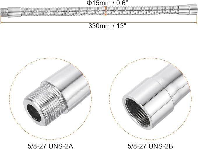 PATIKIL 13" Microphone Gooseneck, 5/8"-27 Thread Metal Universal Hose Flexible Arm Gooseneck Tube Extension for Multifunction DIY, Silver Tone