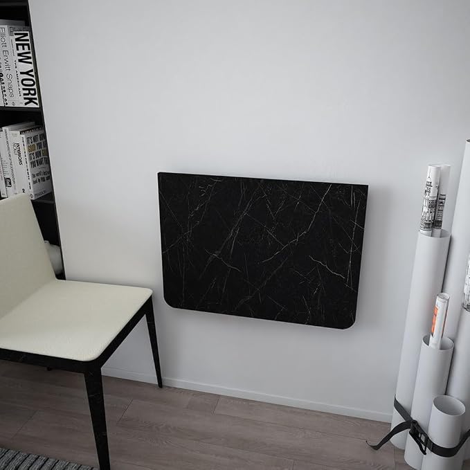 SUSSEXHOME Wall-Mounted Foldable Table - 28.3" x 17.7" Space-Saving Desk for Kitchen, Balcony, or Office (Marble Design)