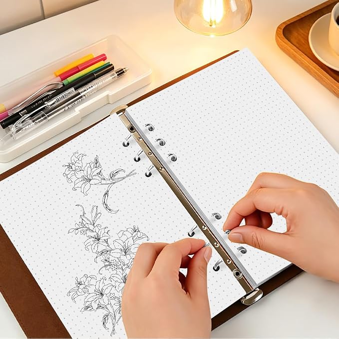 A5 Dotted Paper Refills - 6 Hole Punched, 100 Sheets/200 Pages Dot Grid Paper, Refills for Filofax Planner/Binders/Organizer, 100gsm, 5.8'' x 8.3''
