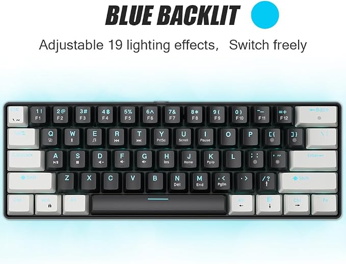 abucow 60% Mechanical Gaming Keyboard Brown Switch Wired Compact Keyboard Anti-Ghosting No-Conflict 61 Swappable keycaps Ergonomic Design for Windows/Mac (White-Black)