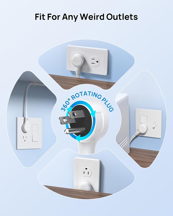 TROND 360° Rotating Plug Surge Protector Power Strip, 2 USB C and 2 USB A, 5 Widely Spaced Outlets, 1440J Surge Protection, Wall Mountable, Flat Cord Extension Cord 10ft for Home Office Dorm, White