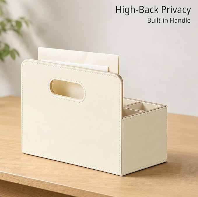 Mail Organizer Countertop, Pencil Holder, Office Supplies File Bill Sorter | PU Leather Aesthetic 5-Slot Desktop Storage box,Remote Caddy for Stationery,Glasses,Letter,Pen,Desk Accessories, Home Decor