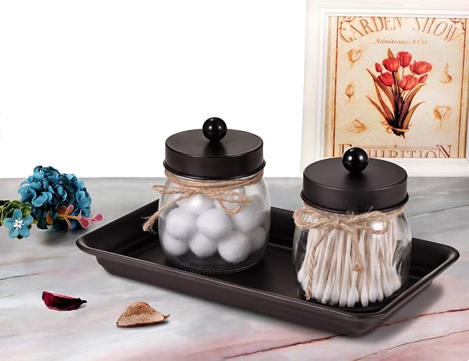 SheeChung Metal Vanity Tray, Bathroom Counter Storage Tray, Bronze 4 Pack | Sturdy Decorative Tray Holder, Farmhouse Vintage Decor Accessories for Perfume, Cosmetics, Jewelry, Makeup, Guest Hand Towel