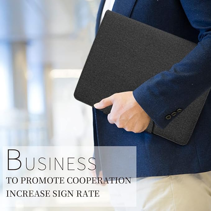 Leather Padfolio Portfolio, Business Conference Organizer Notepad Folder Bag for Women/Men(with Calculator, Black)