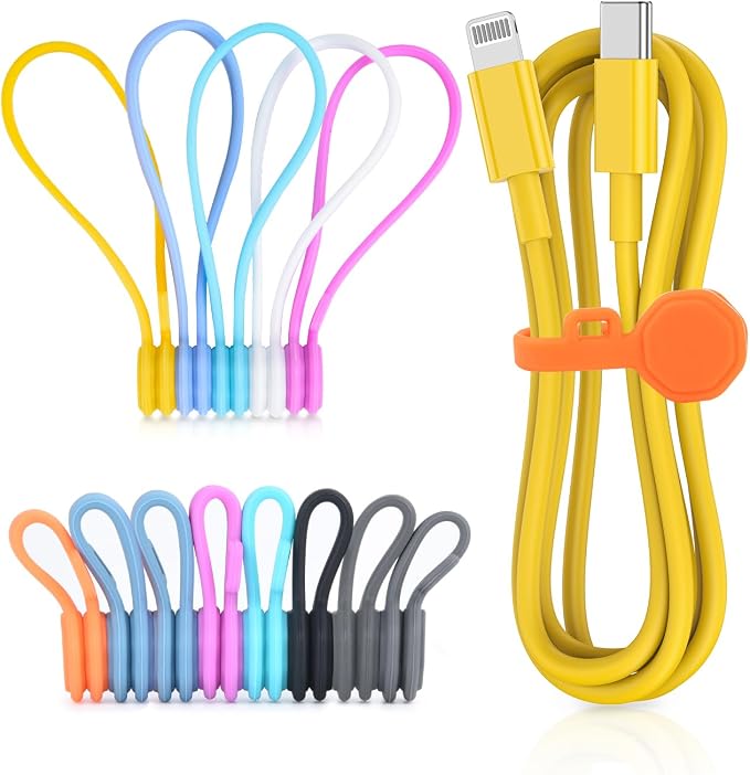 13 PCS Silicone Magnetic Cable Ties, Reusable cord Organizer clips | magnet cord holder for phone charging, compatible with USB/lightning cables, bookmarks, whiteboard magnets, fridge magnets
