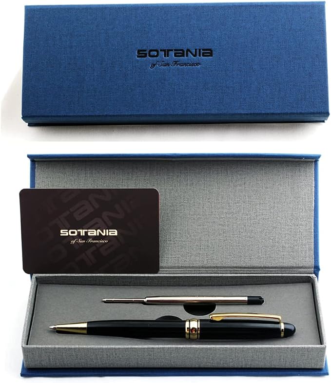 Free Engraving – Personalized Roller Ballpoint Pen, Refillable Black Ballpoint Pen with Gold Trim, Single-Color Design, Retractable Medium Refill, Classy Gift Box