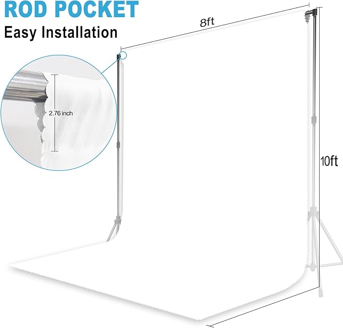 White Backdrop for Photoshoot, Professional Photo Backdrop Background Curtain for Product Photography, Portraits, Wedding, Party, Live Streaming Video Recording 8X10 FT