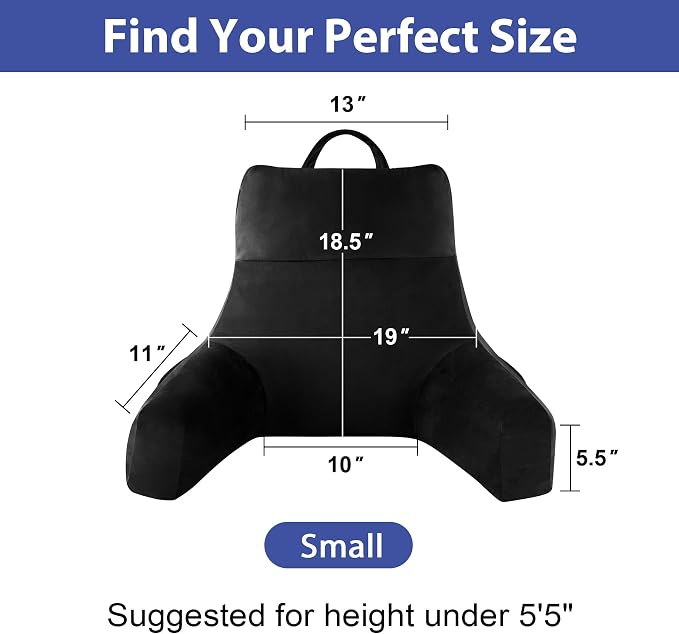 IPYNBAP Back Pillow for Bed Sitting up, Reading Pillow for Sitting in Bed Adult, Back Support Pillow, Memory Foam Sit up Lounge Backrest Pillow with Arms for TV, Couch, Chair, Dorm, 18 Inch, Black