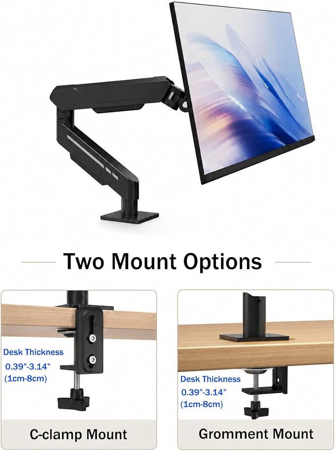 THEARK Single Monitor Desk Mount 17"-32" Screens - Adjustable Mechanical Monitor Arm Computer Monitor Stand up to 19.8 lbs,VESA Arm Desk Mount with C-Clamp and Grommet Base,VESA 75x75/100x100mm,Black