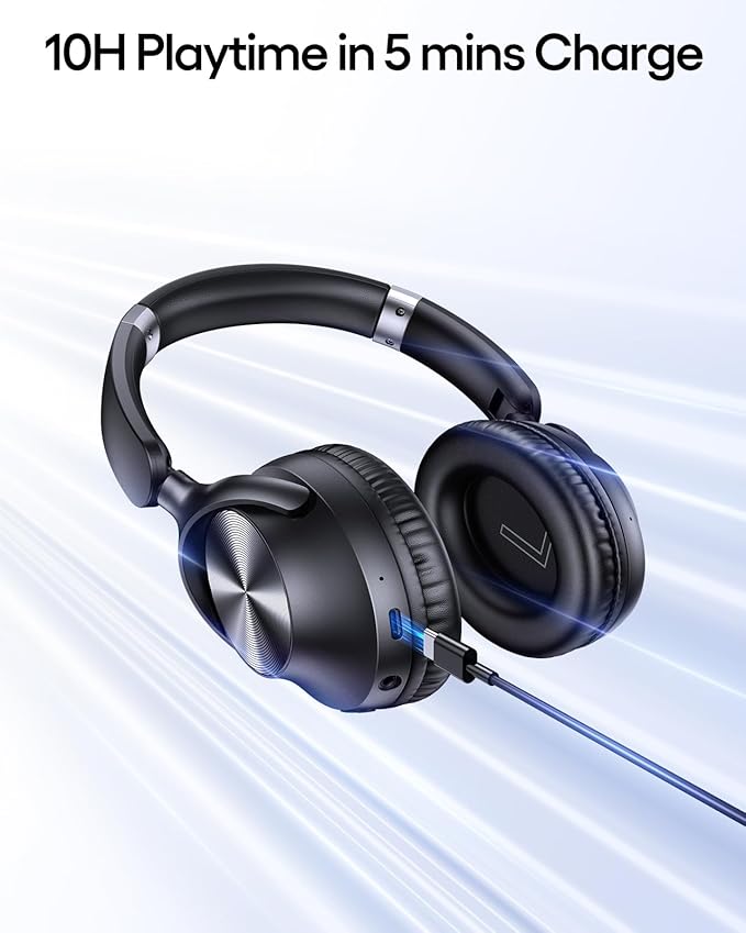 TAGRY Hybrid Active Noise Cancelling Headphones 100H Playtime Wireless Over Ear Bluetooth Headphone with Fast Charging Hi-Res Audio Comfort Earcups Headsets for Travel Home Office Phone PC Black