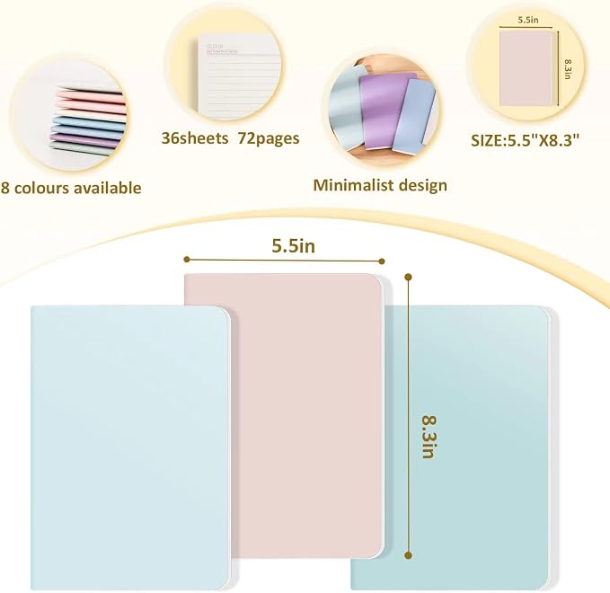 Ddaowanx 24 Pack Colorful Lined Notebooks, Journals in Bulk, 72 Pages, 36 Sheets,8.3x5.5 Inch, A5 Size, Travel Writing Notebooks Journal for Office School Supplie(Lined-24pack, 8 Colors)