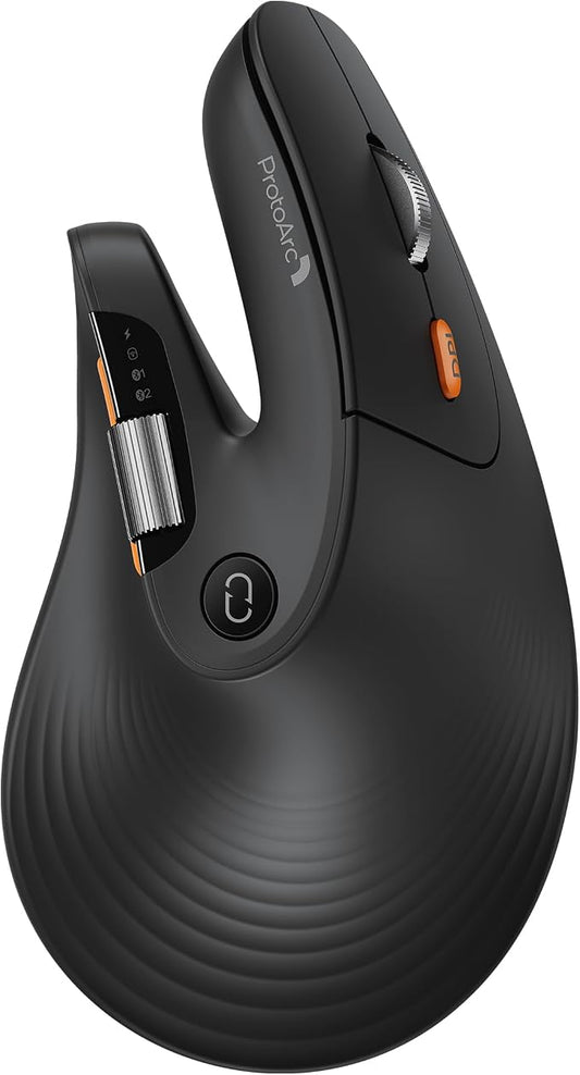 ProtoArc EM11 Pro Ergonomic Mouse for Large Hands, Side Scroll, Black | Designed for hands 7.5-8.5". Browser-based customization, Side scroll wheel for Excel/video editing, Multi-Device.