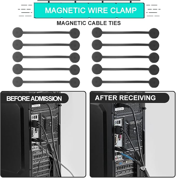 Kanemc Magnetic Ties for Cords,Silicone Magnetic Cable Ties(10-Pack,Gray) | Reusable Magnetic Cable Organizer,Silicone Magnetic Cord Ties with Strong Magnet for Cable Bundling ,Bookmarks,Fridge Magnets