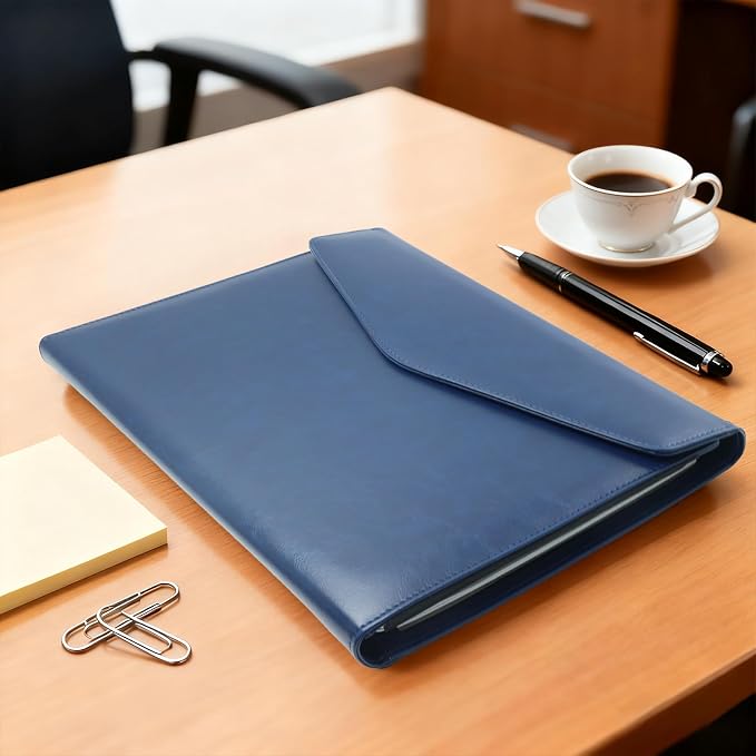 Professional Trifold Padfolio with Magnetic Closure – A4 Letter Portfolio Organizer for Business Meetings, Interviews & Presentations, Document Folder with Notepad Holder Blue