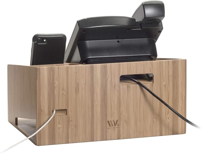 MobileVision Bamboo Telephone Stand With Drawer Paper Tray & Pencil Holder Storage Solution for office products pens scissors staplers notepads business cards & more