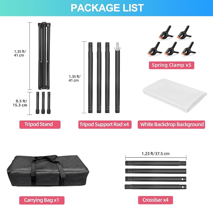 White Backdrop with Stand for Photoshoot, 5X6.5ft White Photo Backdrop with T Shape Background Backdrop Stand for Photography, Portable Photo Backdrop Curtain Stand Kit w Carrying Bag 5 Spring Clamps
