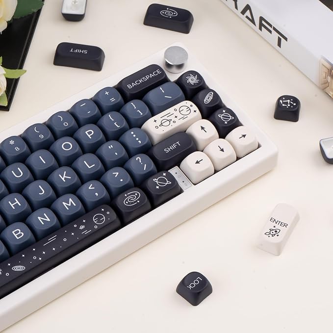 MOA Keycaps 126 Keys PBT Keycaps Dye-Sublimation Custom Keyboard Key Caps Set for Cherry Gateron MX Switches Mechanical Keyboards, Black Blue Space Theme Key Caps