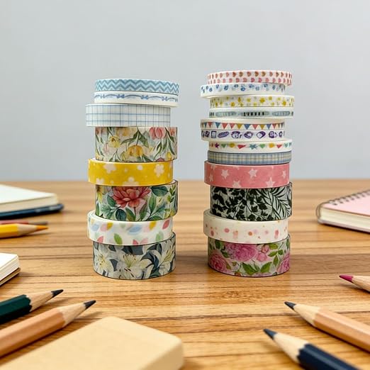 20 Rolls Washi Tape Set,Floral Washi Tape for Journaling, Assorted Sizes (Floral A)