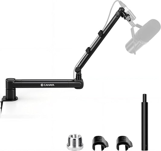 CAHAYA Desk Mount Mic Arm, Low Profile Boom Stand for Streaming, Black | Supports Mics Up to 5.5lb for Podcasting Recording Meetings Compatible with Shure SM7B, BlueYeti, FIFINE, HyperX QuadCast