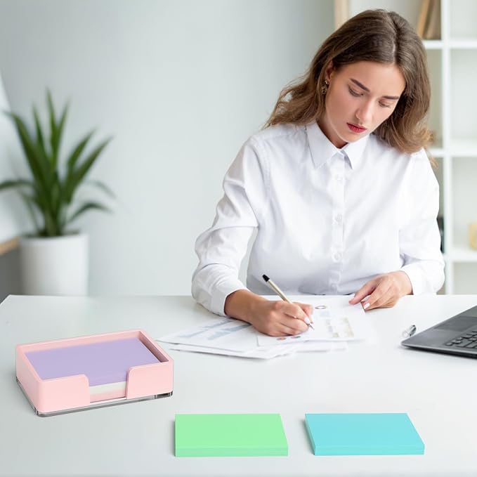 Sticky Note Holder, Pink Acrylic Notepad Holder 4x6 in Self-Stick Note Dispenser Office Desk Accessories, Memo Pad Holder Organizer for Classroom School Supplies