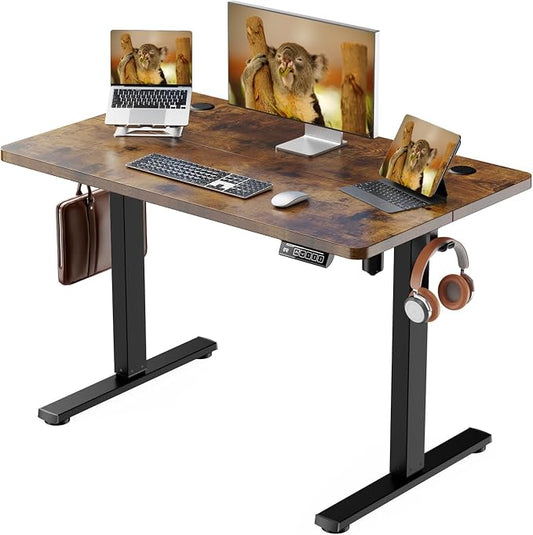 Standing Desk Electric Height Adjustable Desk 48 x 23.6 Inches Sit Stand up Desk, Computer Home Office Desk Memory Preset with Two-Piece Desktop (Vintage Brown, 48 * 24 Inch)