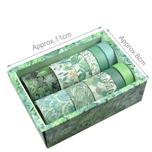 CooBigo 12 Rolls Washi Tape Set, Decorative Masking Tapes for Arts Scrapbook Planner Journaling Supplies Gift Wrapping DIY Crafts (Green Mint)