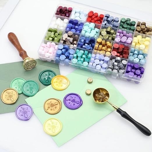 600 Pcs Assorted Color Sealing Wax Beads Bulk - 24 Colors Wax Seal Pellets Kit for Stamp Seals, Wedding Invitations, Envelope Sealing, DIY Crafts - Multicolor Pellets for Gift Ideas (B, 24)