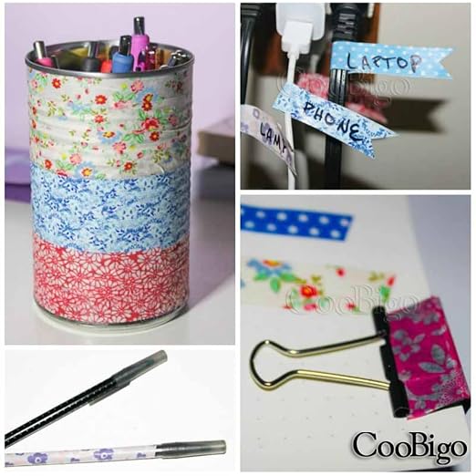CooBigo 12 Rolls Washi Tape Set, Decorative Masking Tapes for Arts Scrapbook Planner Journaling Supplies Gift Wrapping DIY Crafts (Flowers)