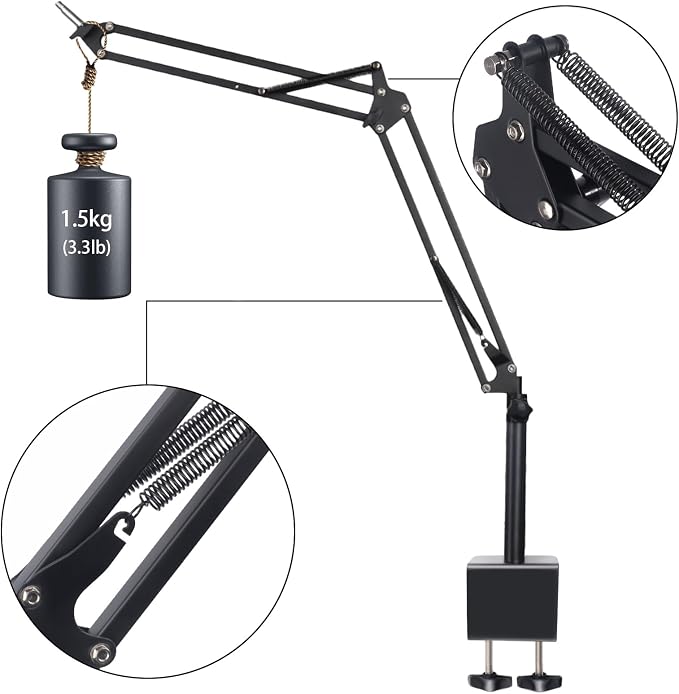 Microphone Stand Mic Boom Arm for Blue Yeti HyperX QuadCast SoloCast Yeti Nano Snowball SM7B Q2U Fifine K669B and Other Mics, Overhead Mic Stand Desk Boom Arm with 5/8" 1/4" Adapter