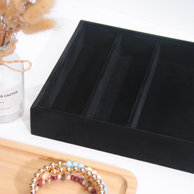 Bedside Organizer Tray, Desktop Storage Tray for Jewelry, Sunglass, Phone, Watch, Perfume,Lipstick, Nightstand Desk-top Catchall, Multi-use Holder for Desk Drawer (Black 3Grid)