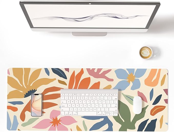Colorful Star Abstract Floral Large Mouse Pad, Waterproof Office Desk Mat, 31.5" x 11.8"