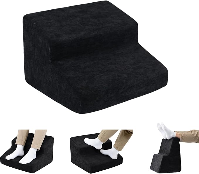 Foot Rest for Under Desk at Work, Ergonomic 2-Height Sponge Foot Stool for Office, Home, Sofa & Gaming Chair, Desk Accessories Footrest Cushion to Support Legs, Relax Ankles & Relieve Pain(B-Black)