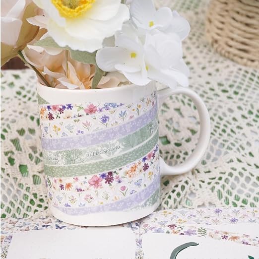 Floral Washi Tape Set 16 Rolls, Flower Spring Decorative Paper Sticker for Planner Scrapbook Journal DIY Arts Craft