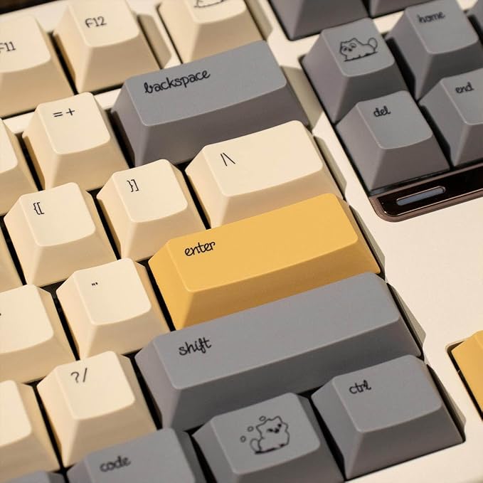PBT Cute Cat Keycaps, 143 Keys Custom Cherry Profile Keycap, Yellow Dye-Sublimation Keyboard Caps for Cherry MX Switches Mechanical Gaming Keyboard