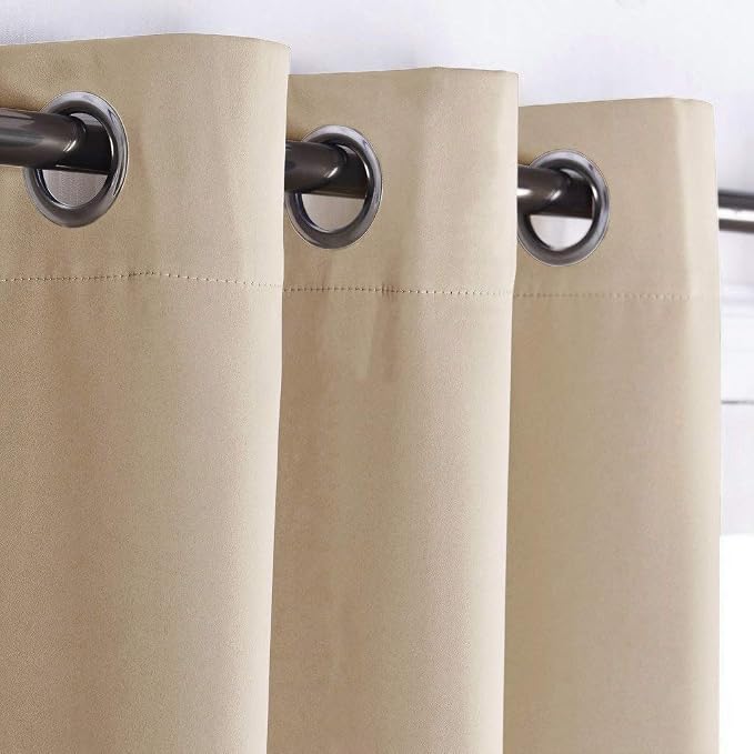 NICETOWN Room Darkening Blind Shade for Kids Bedroom Triple Weave Home Decoration Light Blocking Solid Ring Top Curtain/Drape for Small Window (Biscotti Beige, Single Panel, 42 x 63 inch)