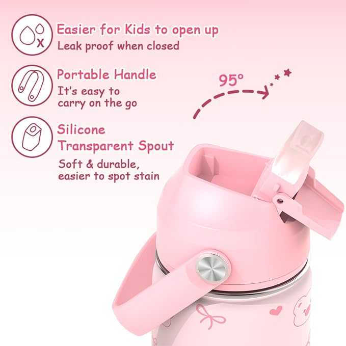 ACESAK Backpack for Girls with Insulated Water Bottle - 4 PCS Cute Girls Backpack with Lunch Box, Pencil Case & Kids Cup Set - 14oz Kids Water Bottle with Straw Set Back to School Supplies (Pink)