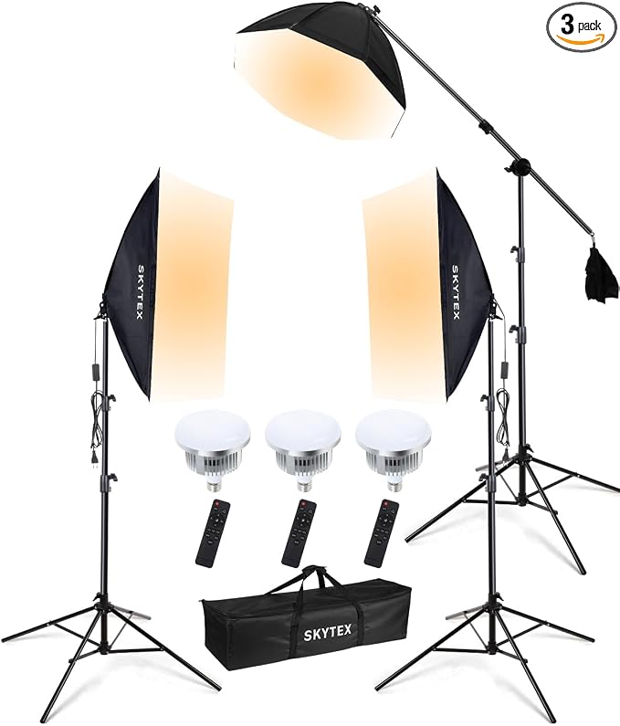 Skytex Softbox Lighting Kit 3Pack 20x28in Soft Box|28in Octa Softbox|85W 2700-6400K E27 LED Bulb Continuous Photography Lighting, Studio Lights Equipment for Photo Shooting, Video Recording